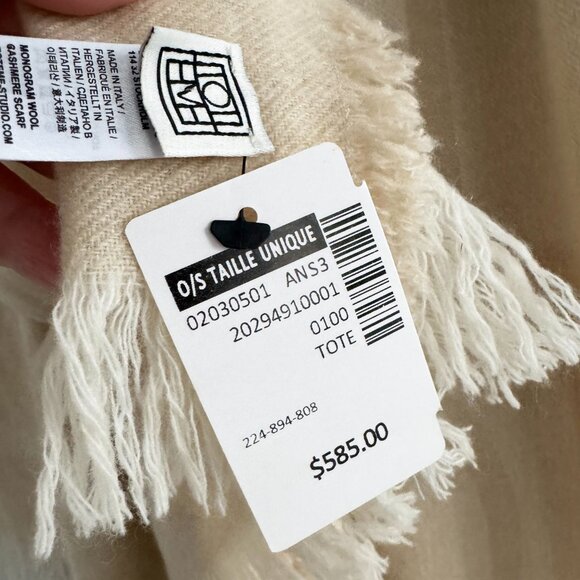 NWT Toteme Wool-Cashmere Large Monogram Scarf in Macadamia - Picture 6 of 11